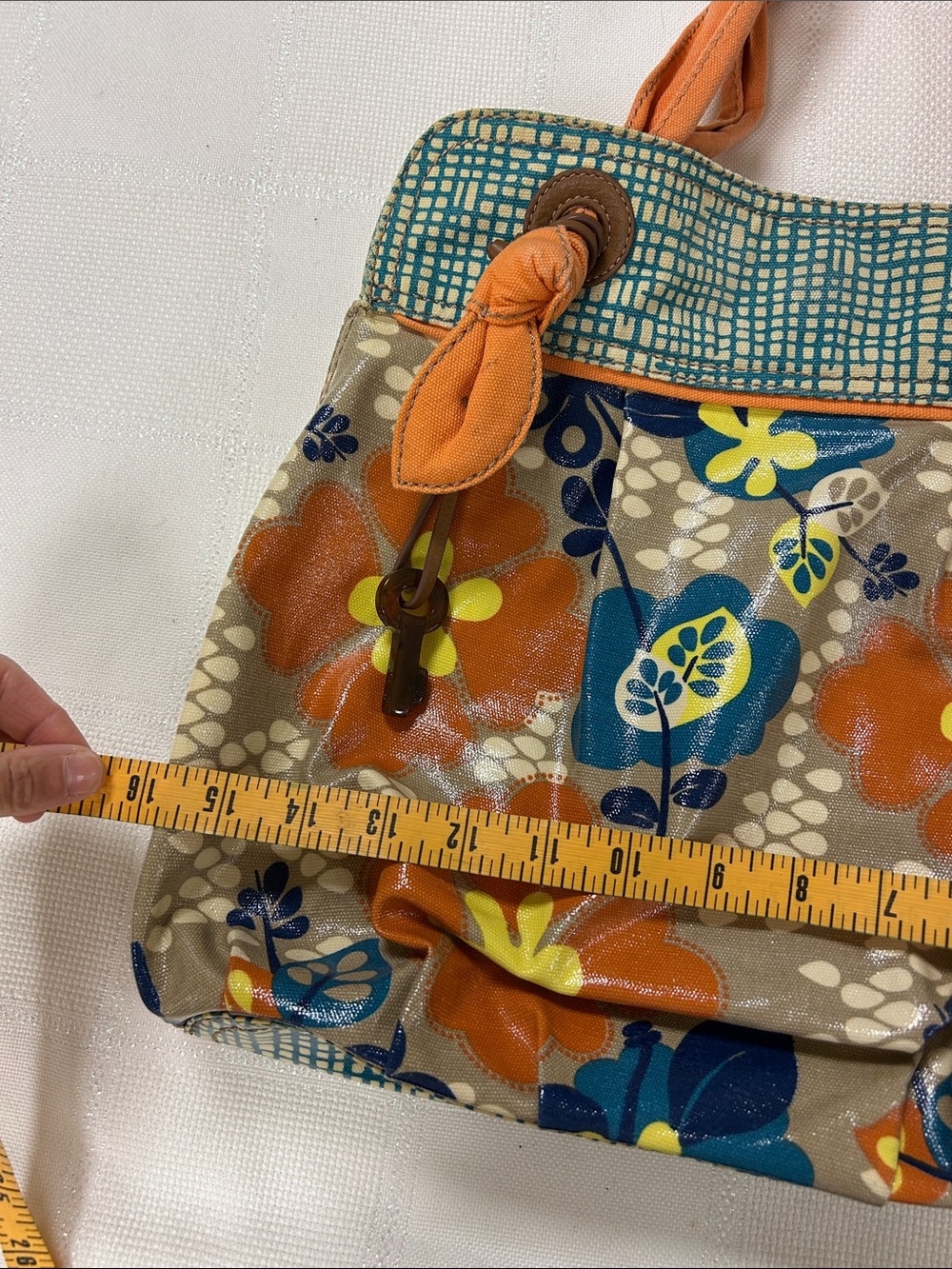 Fossil Orange Floral Canvas Tote with Blue and Yellow Accents image 6